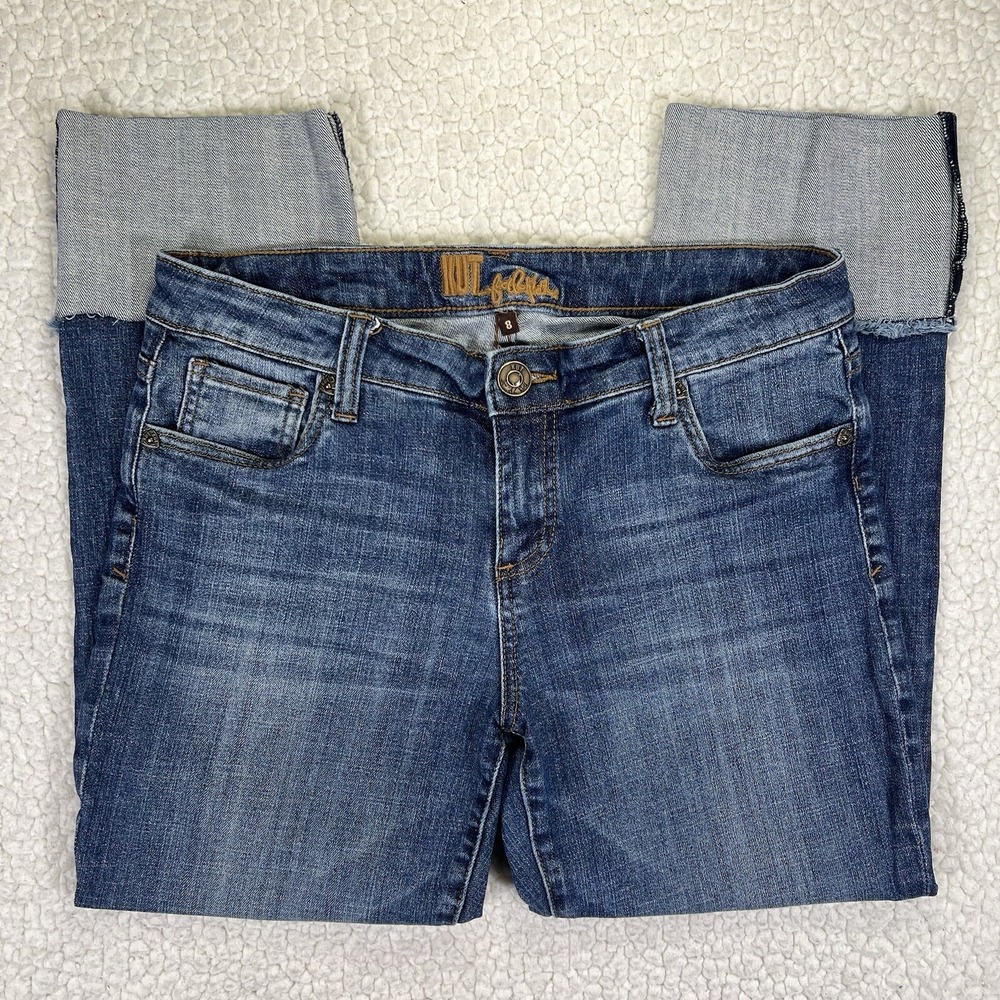 KUT From The Kloth Crop Jeans Womens 8 (31x25) Cuffed Modern Stretch Casual Boho